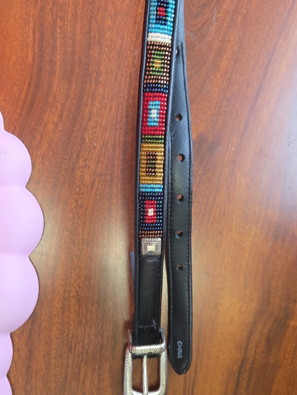 Brighton Black Leather Belt with Multicolor Beaded Accents